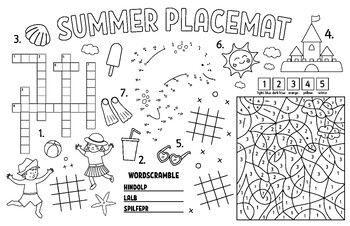 Preview of Summer Activities - 5 pages- summer placemat + games+ suduko for kids