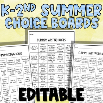 Preview of Summer Choice Boards