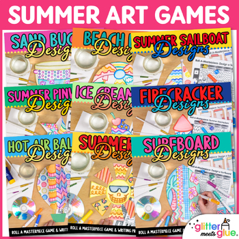 Preview of Summer Art Projects, Roll a Dice Games, Worksheets, Art Sub Lessons & Prompts