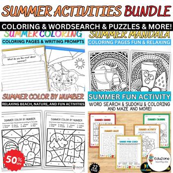 Preview of Summer Activities Bundle For Kids: 89+ Coloring, Word Search, and Puzzle Pages!