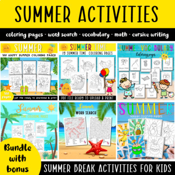 Preview of Summer Activities Bundle - coloring, math, word search & vocabulary