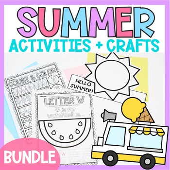 Preview of Summer Activities & Crafts for Preschool Kindergarten Coloring Worksheet *BUNDLE