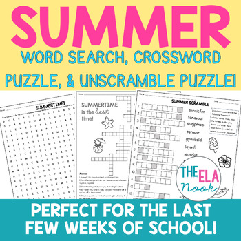 Preview of Summer Activities, End of the Year-Word Search,Crossword Puzzle,Scramble Puzzle