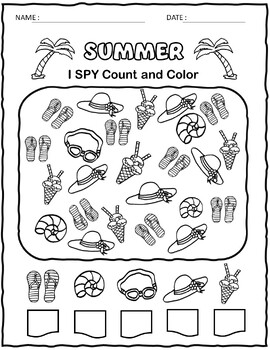 Summer Activities I SPY Coloring Pages | End of Year I Spy Coloring Sheets
