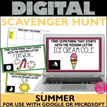 Preview of Summer Activities No Prep Digital Scavenger Hunt Computer Skills Technology Game