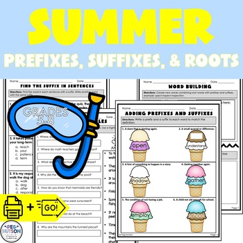 Preview of Summer & End of Year Activities for Prefixes, Suffixes, & Roots Grades 5-8