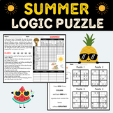 Summer Activities logic puzzle and Word Sudoku for Middle 