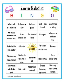 Summer Activity Bingo by Managing the Middle with Lacey | TpT