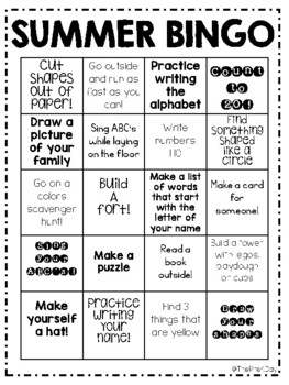 Summer Activity Bingo by The Pre K Day | TPT