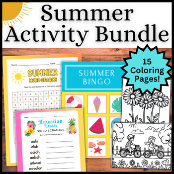 Preview of Summer Activity Bundle! Word Search, Coloring Pages, Summer Bingo End of Year