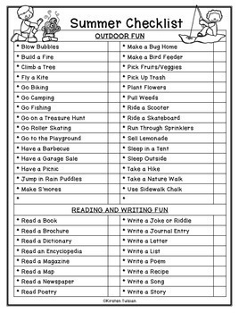 Summer Activity Checklist by Kirsten's Kaboodle | TpT