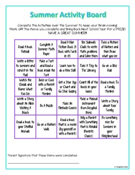 Summer Activity Choice Board by Fitzpatrick Designs | TPT