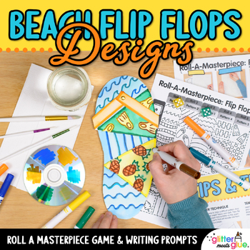 Preview of Summer Flip Flop Art Project, Roll a Dice Game, Template, Art Integration Lesson