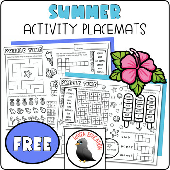 Summer Activity Placemats (Mazes, Word Search, Unscramble, Patterns)