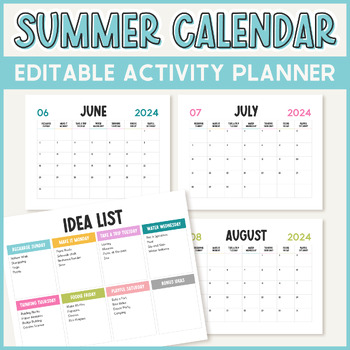 Preview of Summer Activity Planner | Editable Calendar 2024