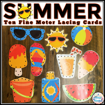 Preview of Summer Fine Motor Lacing Cards Centers and Stations Activity