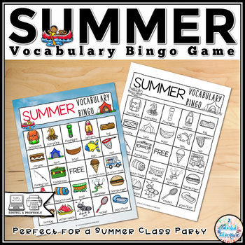 Preview of Summer Vocabulary Picture Bingo Game {Printable and Digital Resource}