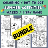 Summer Activity worksheet Bundle, coloring pages, dot to d