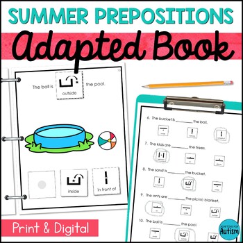 Preview of Summer Prepositions Adaptive Book for Special Education | Spatial Concepts