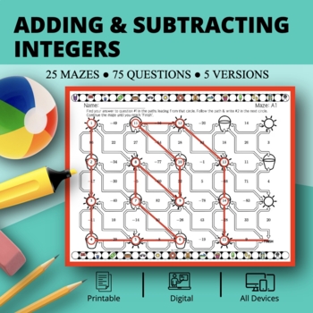 Preview of Summer: Adding & Subtracting Positive & Negative Integers Maze Activity