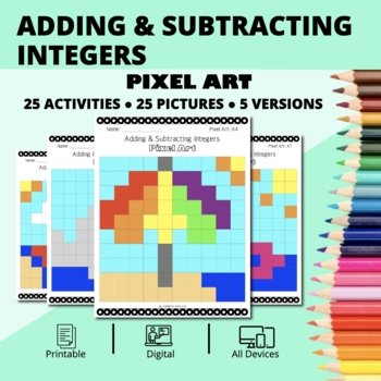 Preview of Summer: Adding & Subtracting Positive & Negative Integers Pixel Art Activity