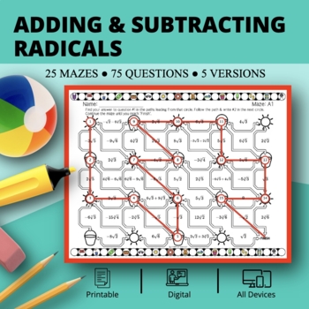 Preview of Summer: Adding and Subtracting Radical Expressions Maze Activity