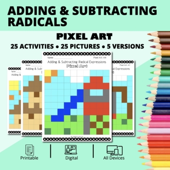 Preview of Summer: Adding and Subtracting Radical Expressions Pixel Art Activity