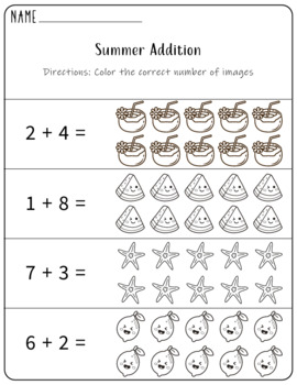 Preview of Summer Addition And Subtraction Worksheets - Summer Math Activities