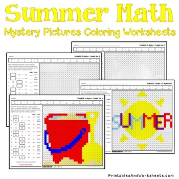 Summer Addition Coloring Pages, Summer Color By Addition, Summer Math