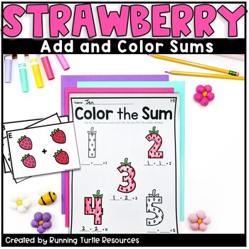 Preview of Summer Addition Strawberry Count and Color Kindergarten Math
