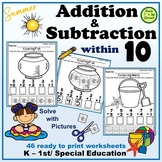 Summer Addition & Subtraction Within 10 (With Counters) fo
