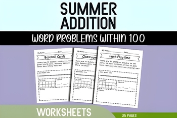 Preview of Summer Addition Word Problems Within 100 - Worksheets & Teaching Materials, 2/4G