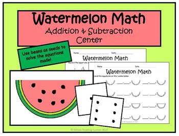 Preview of Summer Addition and Subtraction Math Center- Watermelon Math- EASY PREP!