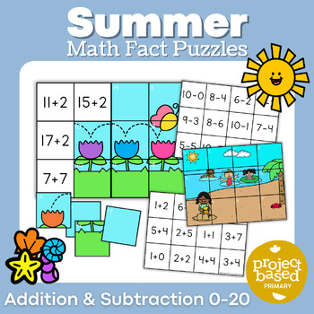 Preview of Summer Addition and Subtraction Math Fact Puzzles 0-20