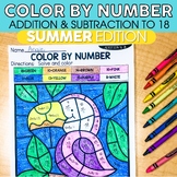 Summer Addition and Subtraction to 18 Color by Number No P