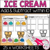 Summer Addition and Subtraction within 10 Cut & Paste Worksheets 