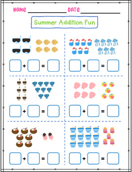 Summer Addition to 20 with pictures Kindergarten by The Blue Sky