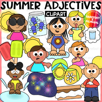 Preview of Summer Adjectives Clipart - Grammar Clipart - Summer Vocabulary Images