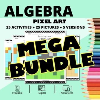 Preview of Summer Algebra BUNDLE: Math Pixel Art Activities