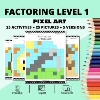 Preview of Summer: Algebra Factoring Level 1 Pixel Art Activity