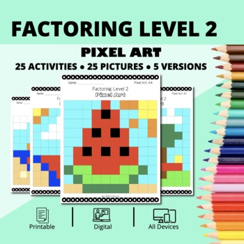 Preview of Summer: Algebra Factoring Level 2 Pixel Art Activity