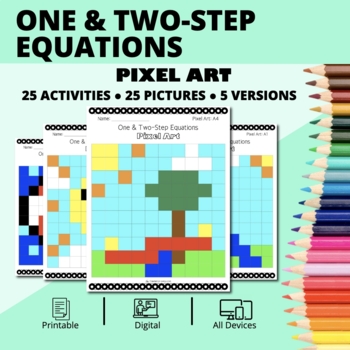 Preview of Summer: Algebra One & Two-Step Equations Pixel Art Activity