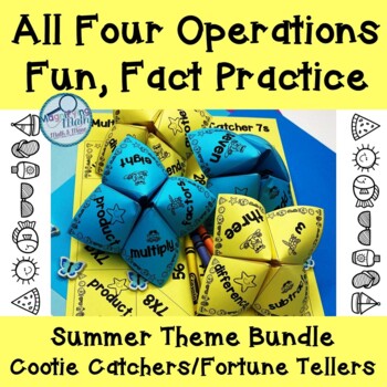 Preview of Summer All 4 Operations Math Fact Fluency Practice Cootie Catchers