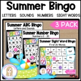 Summer Alphabet Sounds Numbers to 20 Sight Words Bingo 3 Pack