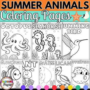Preview of Summer Animals Coloring Pages Activities - Ocean End of the Year Animals Sheets
