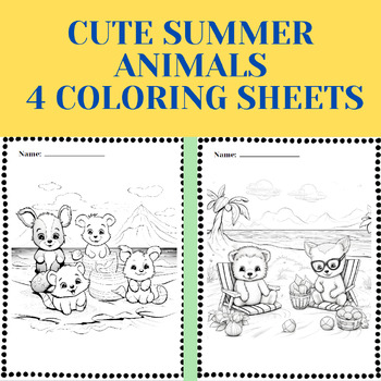 Summer Animals Coloring Sheets | On the Beach | Bears, Dogs, Pandas