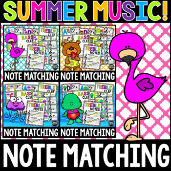 Preview of Summer Animals Music Note Matching Activity Pack with Treble and Bass Notes ✪