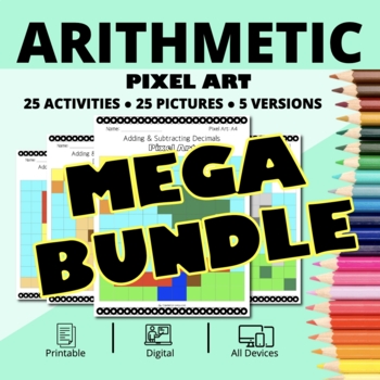 Preview of Summer Arithmetic BUNDLE: Math Pixel Art Activities