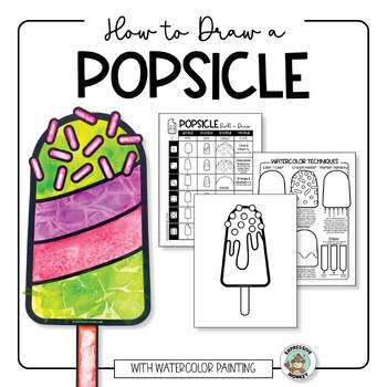 Preview of Summer Art Activity • Roll A Popsicle Drawing • Watercolor Painting Lesson