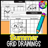Summer Art Grid Drawings, Drawing Skills Worksheets, 1st t